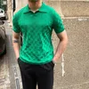 Herrpolos 2022 Summer Plaid Sticked Polo Shirts Men Short Sleeve V-Neck Lapel Tee Tops Elasticity Slim Casual Business Social