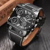 oulm Men's Watches Mens Quartz Leather Leather Strap Wristwatch Sports Man Multi-Time Zone Malky Male Watch Clock Relogios 267g