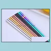 Chopsticks Glossy Titanium Plated Chopsticks Anti Scalting Highgrad 304 Rostfritt st￥l Rainbow Golden Black Square Drop Delivery H DH3FM