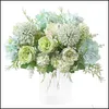 Flores decorativas grinaldas de seda Hydrangea Flowers Bouquet 7 Forks Artificial Realista Carna￧￵es Peonias Flor Wed Dh3NC