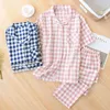 Men's Sleepwear Pajamas Men Pure Cotton Plaid Pijama Women Summer Short Sleeve Long Pants Home Suits Couples Sleep Lounge Nightwear Gifts