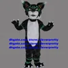 Noir longue fourrure léopard chat mascotte Costume Lynx Catamount Bobcat Lince Luchs personnage adulte toile commandes commerciales zx7