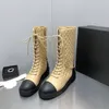 Stylish Women Waterproof high Boot Shiny Calfskin Dark Beige black fringe booties buckle laces Winter Casual Shoes Designer Luxury Fashion Ankle Martin Snow Boots