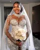 2022 Arabo Aso Ebi Lussuoso abito da sposa a sirena Pizzo con perline Cristalli Abiti da sposa in raso Abiti ZJ505