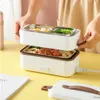 Electric Baking Pans 2 In 1 Double layer Lunch Box Food Container Portable Electric Heating Insulation Dinnerware Container Bento Box Rice Cookers 221110