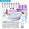 Baking Tools 137pcs/set Turntable Set Decorating Piping Smoother Reusable Kitchen Gadgets Accessories With Cleaning Brush