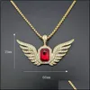 Pendant Necklaces Pendant Necklaces Hip Hop Gold Color Neckaces Cubic Zirconia Paved Bling Iced Out Angel Wing Pendants Necklace For Dh90K