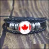 Braccialetti con ciondoli Braccialetti con ciondoli Bracciale in pelle con bandiera Australia Usa Brasile Cile Israele Perù Zelanda Canada Gioielli dell'Europa orientale M Dh31T