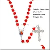 Pendant Necklaces Red Rose Beads Rosary Necklace Christian Cross Soft Y Rosaries Long Necklaces Religious Jewelry For Women Girls Fa Dhkb7