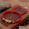 Braccialetti con ciondoli Braccialetti con ciondoli Fatti a mano Bracciale in corda rossa Bracciale unisex Oro Nero Pixiu Ricchezza e buona fortuna Gioielli da donna Regalo Dh9Tz