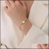 Charm Bracelets Charm Bracelets White Seashells Circle Bracelet For Women 18K Gold Plated Stainless Steel Wheat Chain Water Resistan Dhrqo