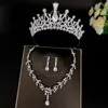 Halskette Ohrringe Set Luxus Silber Farbe Kristall Braut Strass Tiara Krone Ohrring Halsband Hochzeit Afrikanische Perlen Schmuck