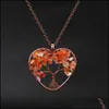 Pendant Necklaces Handwork Chakra Heart Pendant Necklace Wire Natural Stone Beads Tree Of Life Necklaces For Women Children Fashion Dhm7M