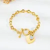 Bracelets porte-bonheur mode or Rose coeur Zircon bracelets pour femmes Kpop acier inoxydable manchette accessoires bijoux Pulseras Mujer