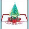 Cartes de voeux Arbre de Noël 3D Pop Up Cartes de voeux Or Arbres rouges Joyeux Noël à la main Vacances Drop Livraison Maison Jardin Festif Dhbqs