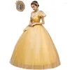 Casual jurken enkele schouder Golden Flower Stars Dream Fairy Long Dress Ball Gown Studio/Stage/Chorus/Victoriaans