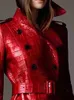 Lautaro Autumn Long Red Crocodile Print Lederen Trench Coat For Women Belt Double Breasted Elegant British Style Fashion 2021 J2207409578