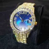 Начатые часы мисс Big Diamnd Bezel Gentleman's Watch Blue Round Dial.