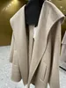 Black Mmax Valdese Icon Cashmere Coat Blends Hooded Double-Layer Pure Zibeline Water Ripples Sashes Women Soft Camelwool