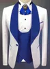 Ausgezeichneter weißer Bräutigam-Smoking, königsblaues Revers, schmale Passform, Trauzeugen-Hochzeitskleid, modischer Herren-Jacken-Blazer, 3-teiliger Anzug