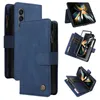 Pl￥nbokstelefonfodral f￶r Samsung Galaxy Z Fold 4/3 Multifunktion Solid Color Pu Leathe Flip Kickstand Cover Case med Multi Card Slots och handrem