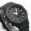 Iced Out Watch Men's Digital Sport Quartz Watch LED Waterproof World Time Full Feature Ultra thin Black Rainbow Oak Series removable assembly