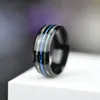 Mode 8mm Rose Gold Ring Tungsten Rostfritt stål Ringar Inlay Abalone Shell Blå Opal Ringar Män Bröllopssmycken