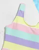 ins Girl One-Pieces Rainbow Striped Swimsuit Tropical leaves Designer Suspender Beachwear 8-14T Girls Sexy Bikinis Kids Summer Comfortable Swimwear 3 Style