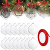 Porte-clés 30 pièces clair acrylique noël ornements avec 1 rouleau ruban rouge pour arbre décoration étiquette bricolage artisanat blanc