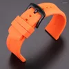 Watch passs gumowy silikonowy pasek obserwacyjny 22 mm kobiety nurkowanie czarnej pomarańczowej opaski bransoletki ze stali nierdzewnej metalowe zapięcie