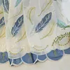 Curtain Blue Embroidered Feather Sheer Tulle For Living Room Luxury Delicate Elegant Organza Bay Window Drapes JS213C