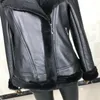 Pur de pele feminina elegante casaco de couro de pele de casca genuíno Black Black Slim Fit Motorcycle Biker Casat