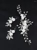 Coiffes à la mode pur blanc fleur cheveux bijoux argent femmes élégantes bandeau pour mariée coiffure accessoires de mariage boucles d'oreilles ensemble