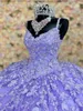 LILAC LAVEND COUNCESS SURESY Z WArap CAPE Butterfly Lace-Up Corset Prom Sweet 15 Sukienka Vestidos de 15 anos