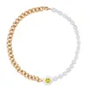 Female Neck Punk Miami stainless steel chain Cuban Choker Geometric yellow face baroque freshwater pearl necklace H2204262969575