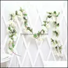 装飾的な花の花輪22m人工花のつる布ローズアイビーバインハンギングガーランド装飾ウェディングパーティーガーデン装飾DHIR0