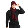 Berets 3PC Knitted Hat Scarf Glove Sets For Men's Winter Warm Tasel Cap Gorros Bonnet Solid Headband Knit Year's Gift