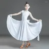 Stage Wear Ballroom Standaard jurken meisjes moderne danskostuums voor kinderen wals jurk wit split suit flamenco performance dn6170