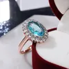 Trouwringen stijl luxe ovale kristallen ring mode elegante dame inleg met blauwe zirkoon charme bruid eeuwige verloving sieraden