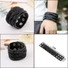 Armreif Schwarz Reihen Geflecht Leder Armreif Manschette Mtilayer Wrap Button Verstellbares Armband Armband Für Männer Frauen Modeschmuck Drop Del Dhnwk