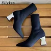 Stivali Eilyken New Design Knitting Stretch Donna Stivaletti Stripper Chunky Tacchi bassi Caldo Autunno Inverno Calzino Stivaletti Scarpe 220913