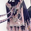 Elbiseler Sonbahar/Kış 2022 Yeni Vintage Baskı Parlama Kollu Ağır Endüstri Dantel Up Takımyıldızı Uzun Kollu Elbise