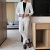 Herrdr￤kter 2022 Autumn Waffle Blazers Pant Two Piece Set Men Business Slim Fit Solid Tuxedo Groom Wedding Prom Wear Casual Men's Sets