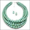 Chokers Green Beaded Choker Necklace And Drop Earrings Mtilayer Imitation Pearl Crack Beads Bib Necklaces Jewelry Sets For Women Wed Dhyxg