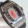 07-01 Carbon Fiber Diamonds Miyota Automatic Ladies Watch Womens Watches Two Tone Rose Gold Red Skeleton Dial Black Rubber Strap Super Edition 3 Styles Puretime A1