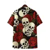 Männer Casual Hemden Schädel Rose Druck Männer Kurzarm V-ausschnitt Skeleton Strand Harajuku Hawaiian Bluse Chemise Homme Männlich