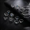 With Side Stones Retro Diamond Carved Crown Rings Starry Gems Combination Knuckle Ring Set Moon Hip Hop Jewelry Will And Sandy Drop Dh9He