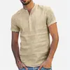 Polos para hombre, camisas de lino de manga corta, camisas informales holgadas y transpirables, Jersey ajustado de algodón sólido, Tops, blusa 2022