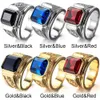 Fashion Vintage Blue Crystal Ring Hip Hop Punk Rock Gold Color Dragon Ring for Men Women Vintage Wedding Engagement Rings