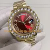 5 Färg Män automatisk klocka i Box Mens Big Diamond Bezel Red Dial 43mm 18K Gul guldarmband Mekaniska klockor armbandsur armbandsur